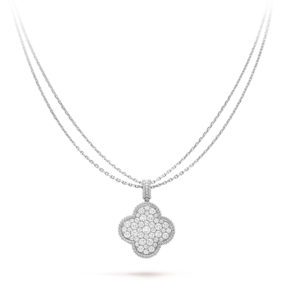 [⭐Veyra]CLOVER 25MM SILVER FULL DIAMOND BIG CLOVER NECKLACE