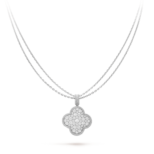 [⭐Veyra]CLOVER 25MM SILVER FULL DIAMOND BIG CLOVER NECKLACE