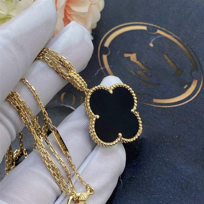 [⭐Veyra]CLOVER 25MM GOLD ONYX BIG CLOVER NECKLACE