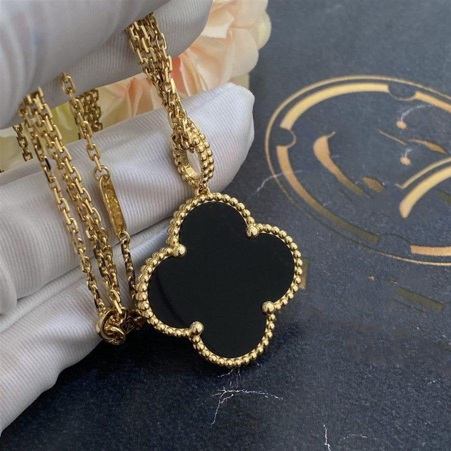 [⭐Veyra]CLOVER 25MM GOLD ONYX BIG CLOVER NECKLACE