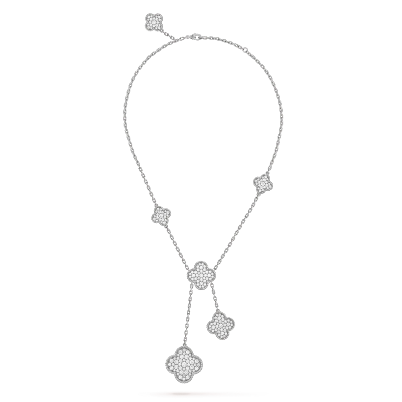 [⭐Veyra]CLOVER 5 MOTIFS SILVER DIAMONDS NECKLACE