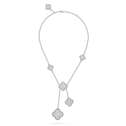 [⭐Veyra]CLOVER 5 MOTIFS SILVER DIAMONDS NECKLACE