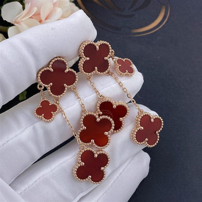 [⭐Veyra]CLOVER EARRINGS CARNELIAN 4 MOTIFS PINK GOLD