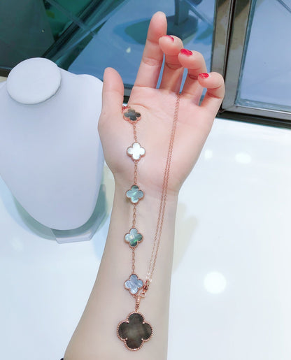 [⭐Veyra]COMBINED BRACELET 5 MOTIFS AND NECKLACE DARK MOP ROSE GOLD