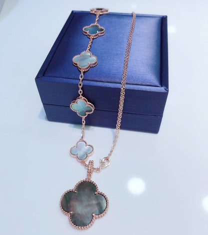 [⭐Veyra]COMBINED BRACELET 5 MOTIFS AND NECKLACE DARK MOP ROSE GOLD