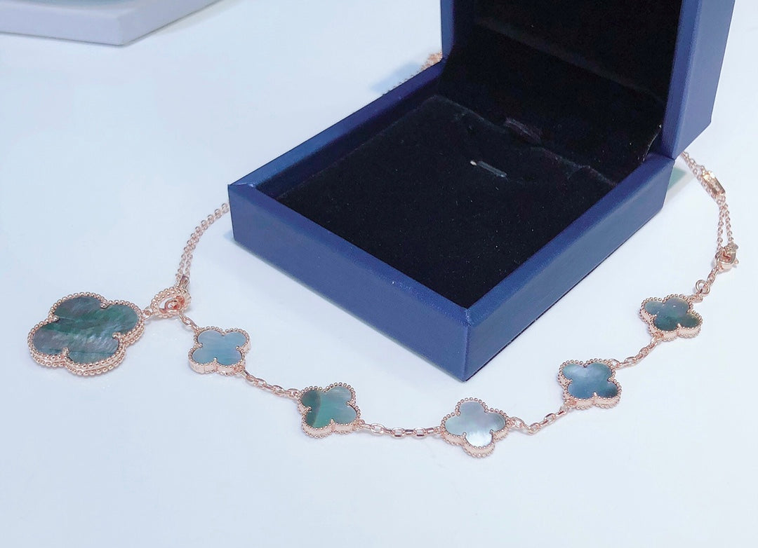 [⭐Veyra]COMBINED BRACELET 5 MOTIFS AND NECKLACE DARK MOP ROSE GOLD