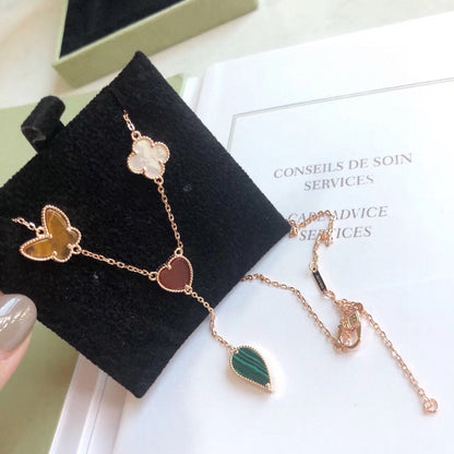 [⭐Veyra]LUCKY SPRING 4 MOTIFS ROSE GOLD NECKLACE