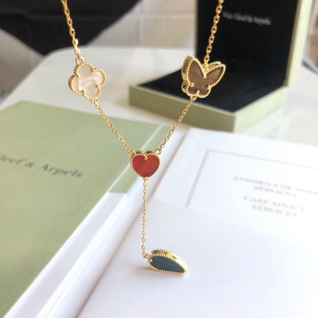 [⭐Veyra]LUCKY SPRING 4 MOTIFS ROSE GOLD NECKLACE