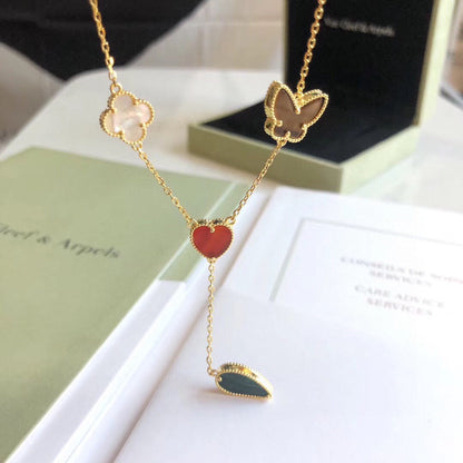 [⭐Veyra]LUCKY SPRING 4 MOTIFS ROSE GOLD NECKLACE