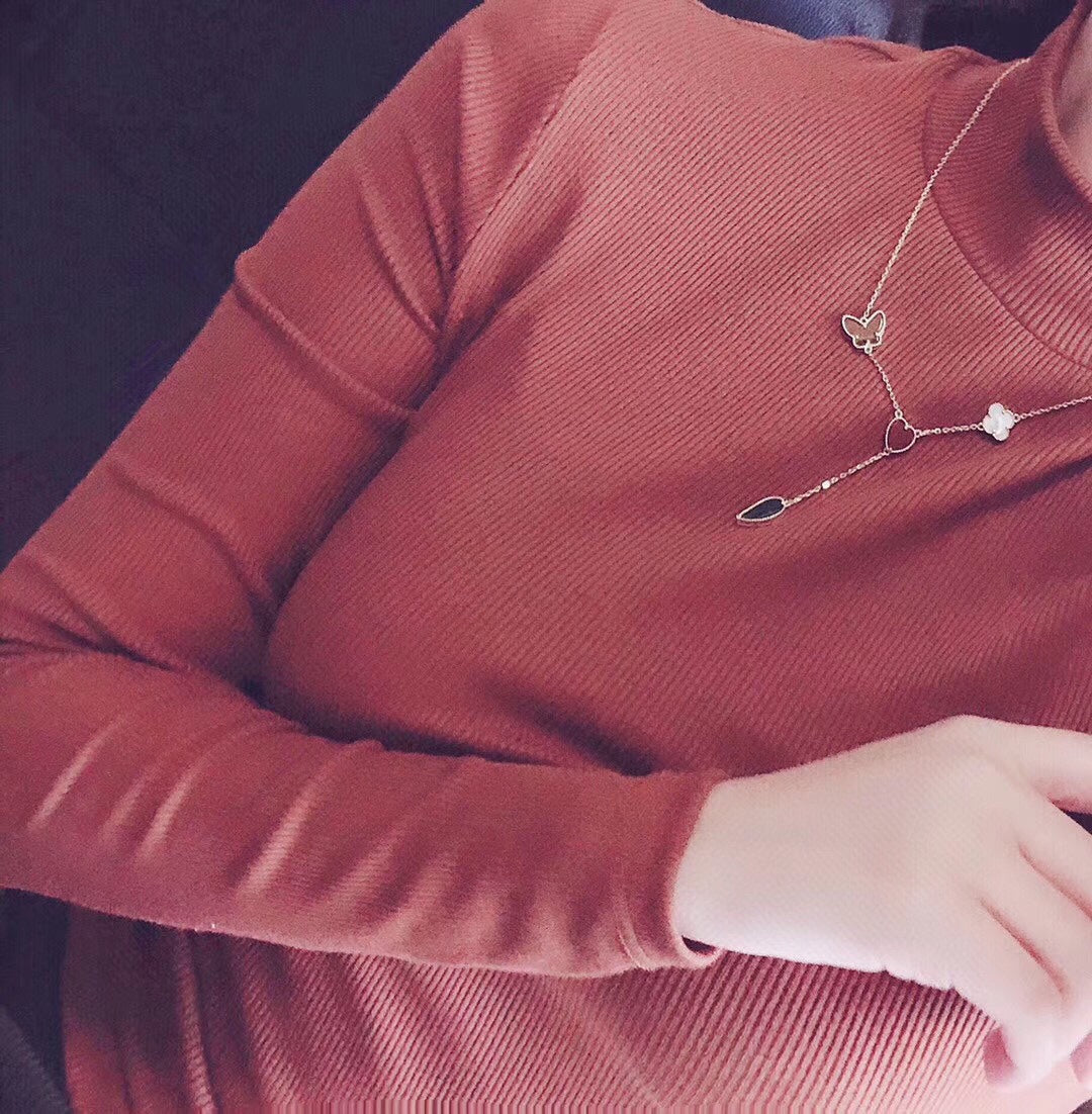 [⭐Veyra]LUCKY SPRING 4 MOTIFS ROSE GOLD NECKLACE