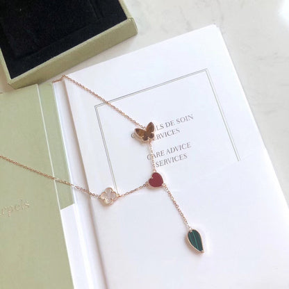 [⭐Veyra]LUCKY SPRING 4 MOTIFS ROSE GOLD NECKLACE
