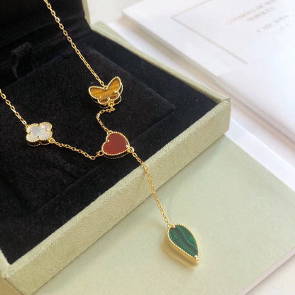 [⭐Veyra]LUCKY SPRING 4 MOTIFS ROSE GOLD NECKLACE
