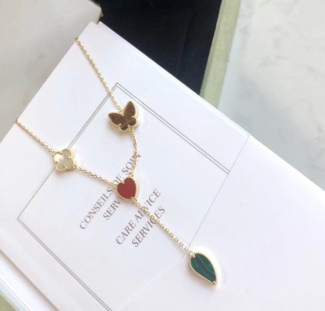 [⭐Veyra]LUCKY SPRING 4 MOTIFS ROSE GOLD NECKLACE