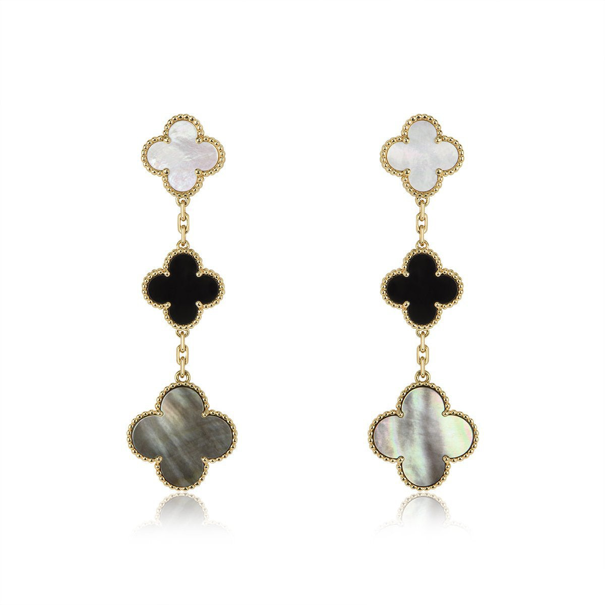 [⭐Veyra]CLOVER EARRINGS GOLD ONYX MOP 3 MOTIF