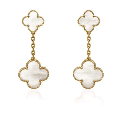 [⭐Veyra]CLOVER 2 MOTIF WHITE MOP EARRINGS
