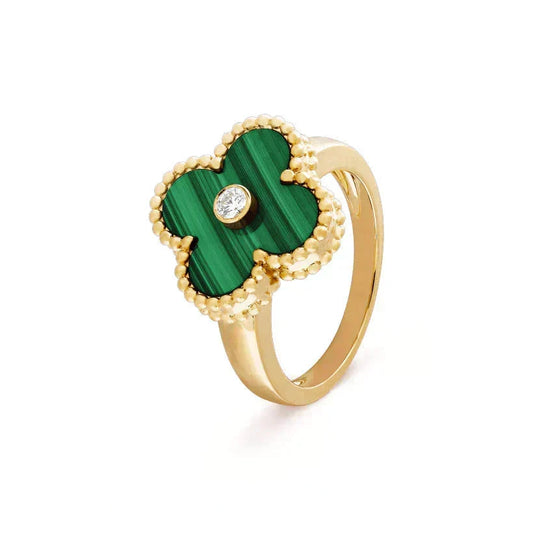 [⭐Veyra]CLOVER MALACHITE RING GOLD DIAMOND